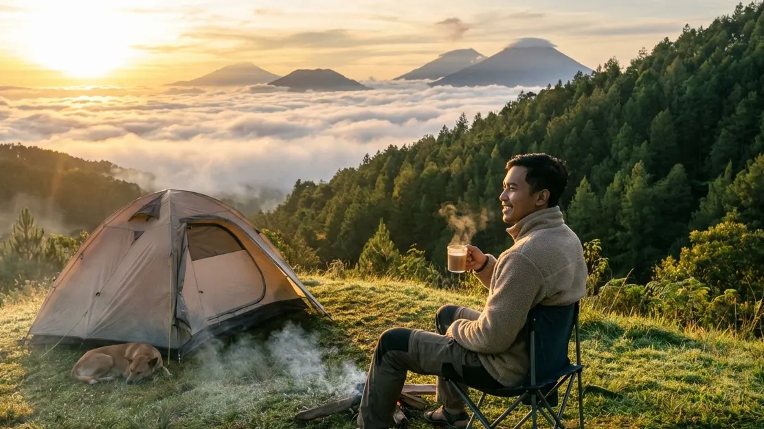 Tenda Double Layer Menghadap View di Batu Sunrise Camp