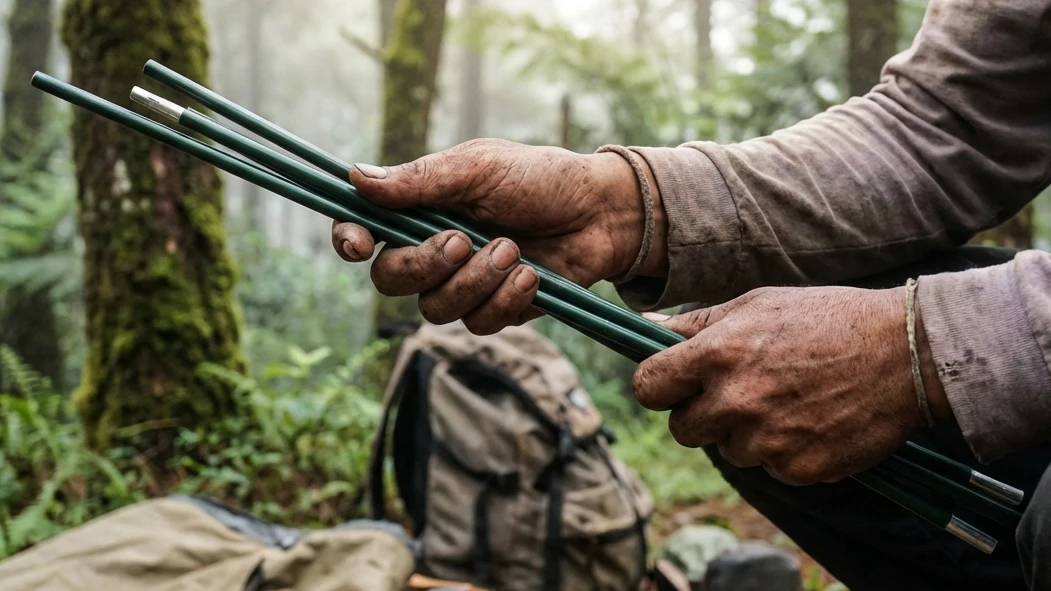 Merakit Rangka Tenda Dome Saat Camping Otentik di Pegunungan