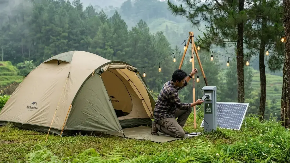 Persiapan Berkemah di Area Kemah Batu dengan Colokan Listrik Daftar Barang Wajib Bawa