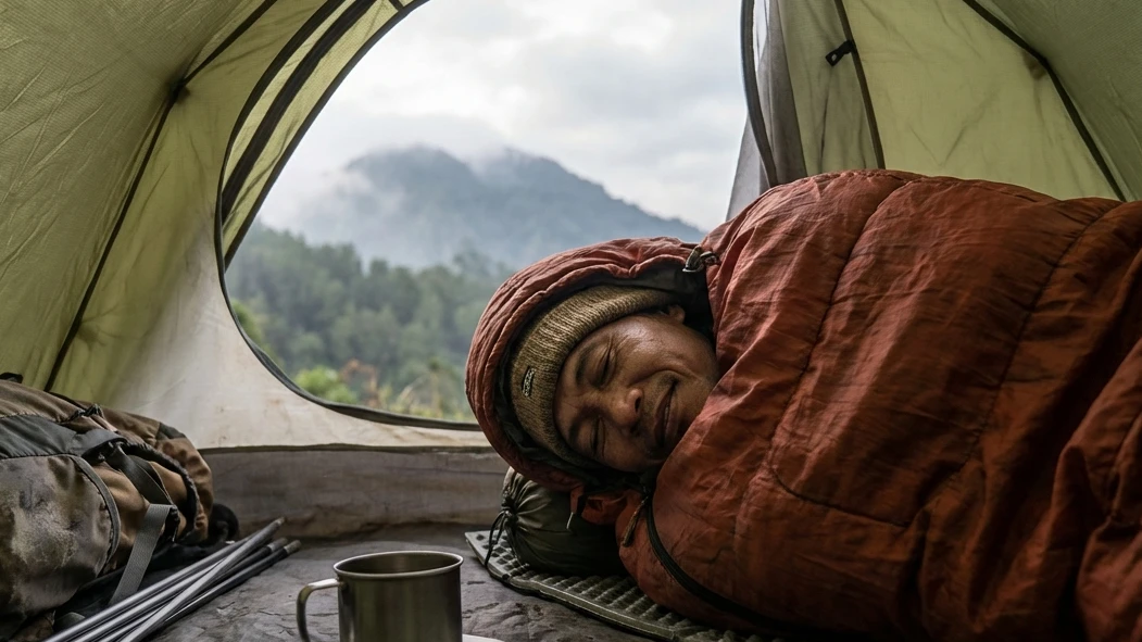 Wisatawan Tidur Nyaman Menggunakan Sleeping Bag di Dalam Tenda