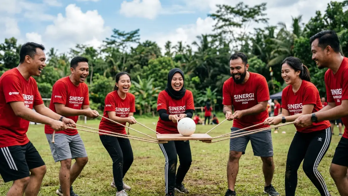 Karyawan Bermain Game Kekompakan di Alam