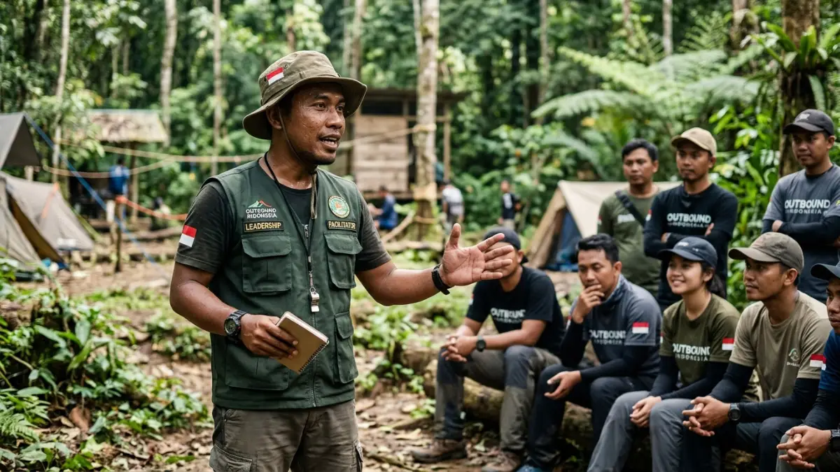 Peserta outbound menjalani leadership challenge