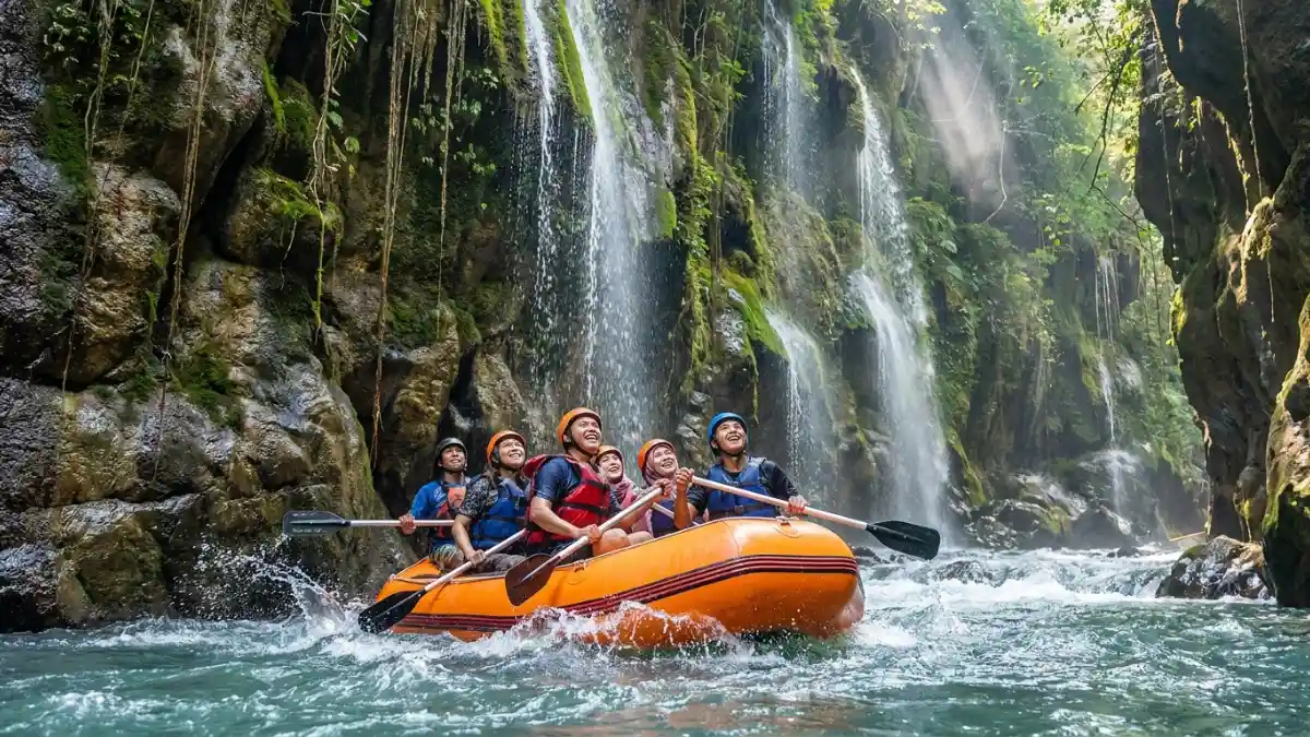 Pesona tebing dan air terjun di sepanjang rute rafting Sungai Pekalen
