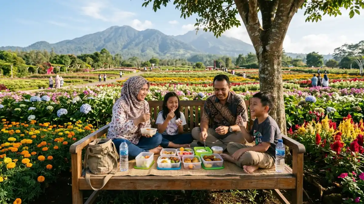 Piknik hemat keluarga di wisata bunga Batu