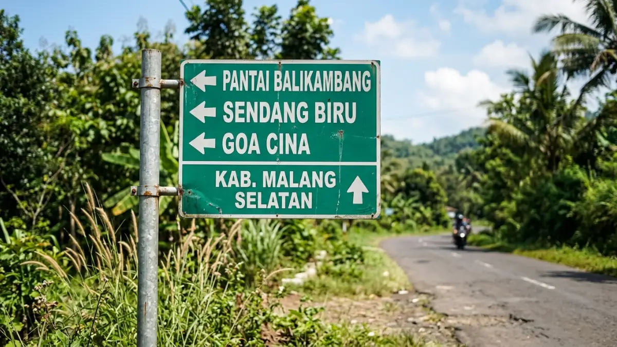 Rambu penunjuk arah menuju pantai di Malang Selatan
