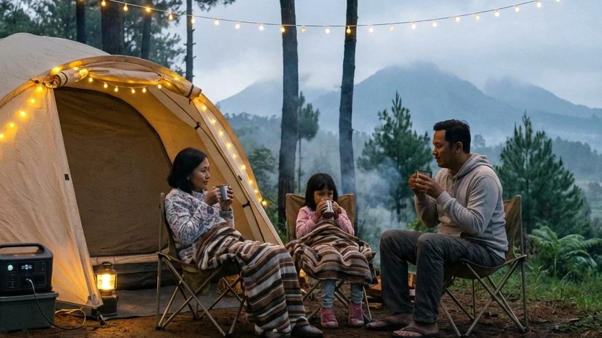 Persiapan Berkemah di Area Kemah Batu dengan Colokan Listrik Daftar Barang Wajib Bawa