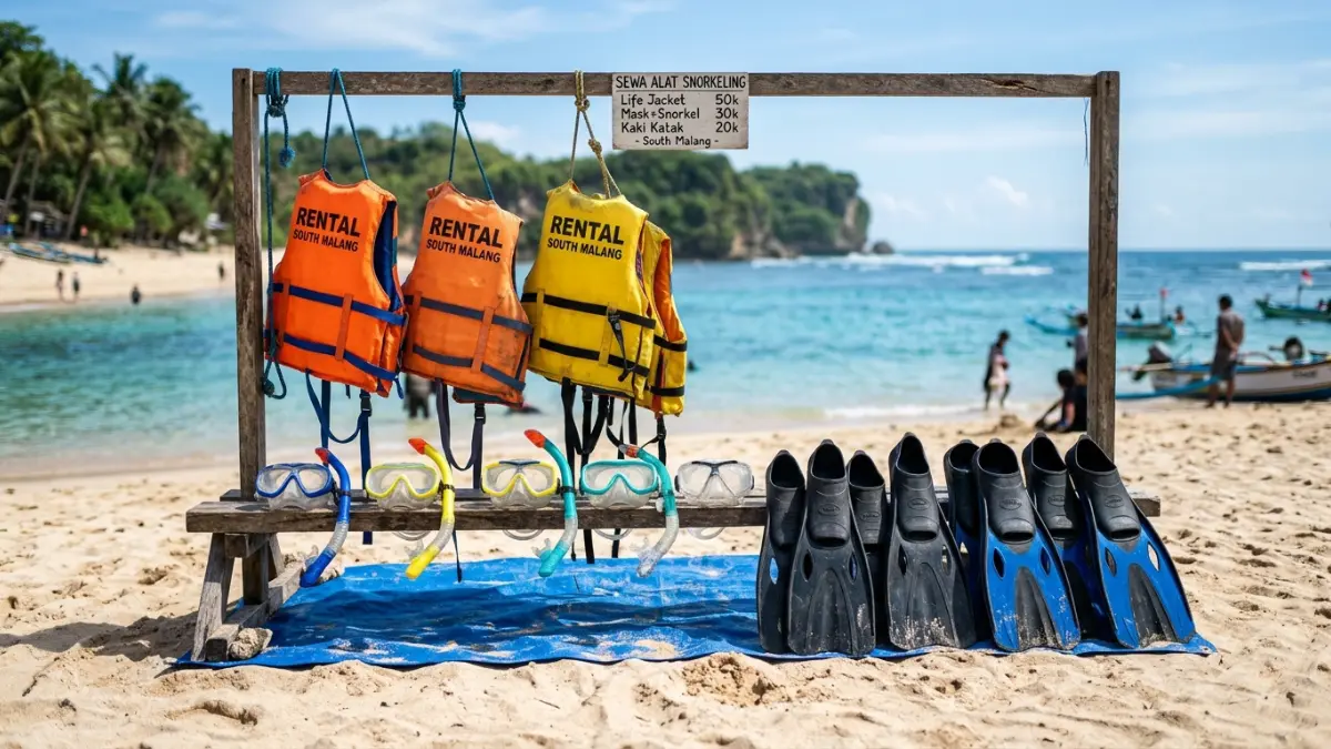 Sewa alat snorkeling di kawasan pantai Malang Selatan