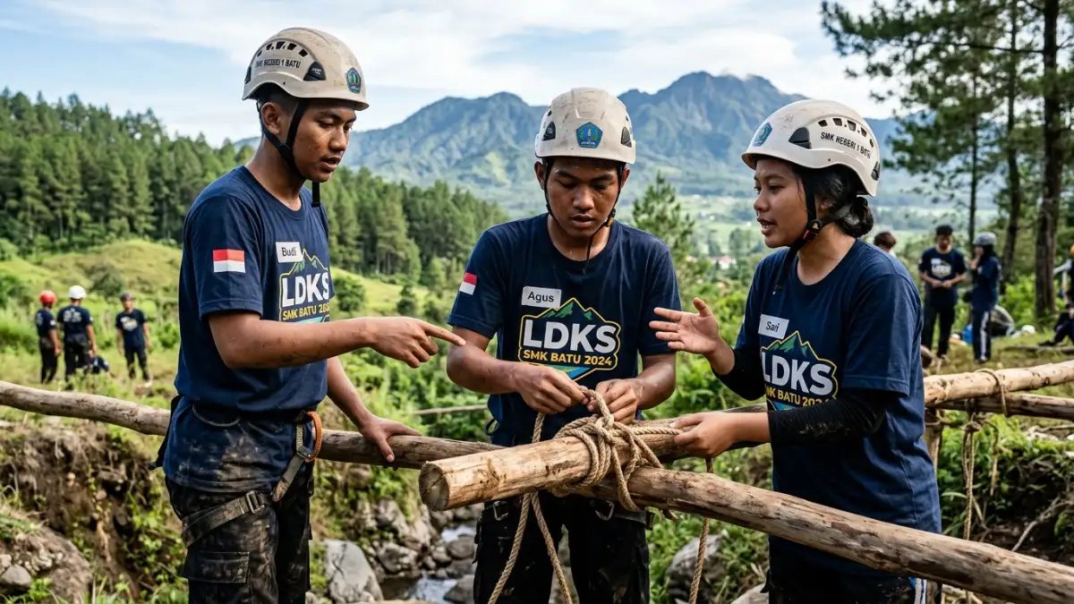 Simulasi kerja tim outbound SMK di Batu
