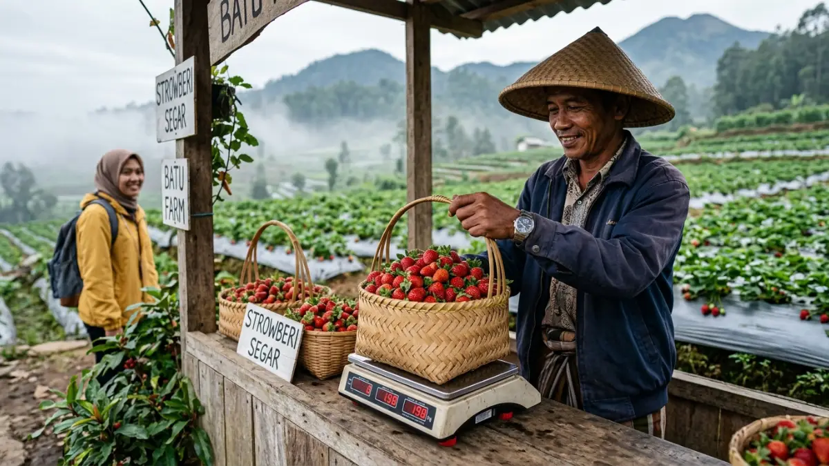 Timbang Hasil Petik Strawberry Batu