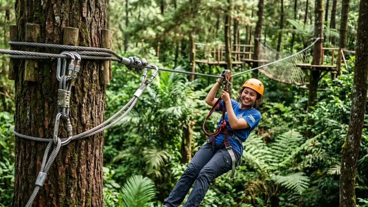 Wahana flying fox outbound di Trawas Mojokerto